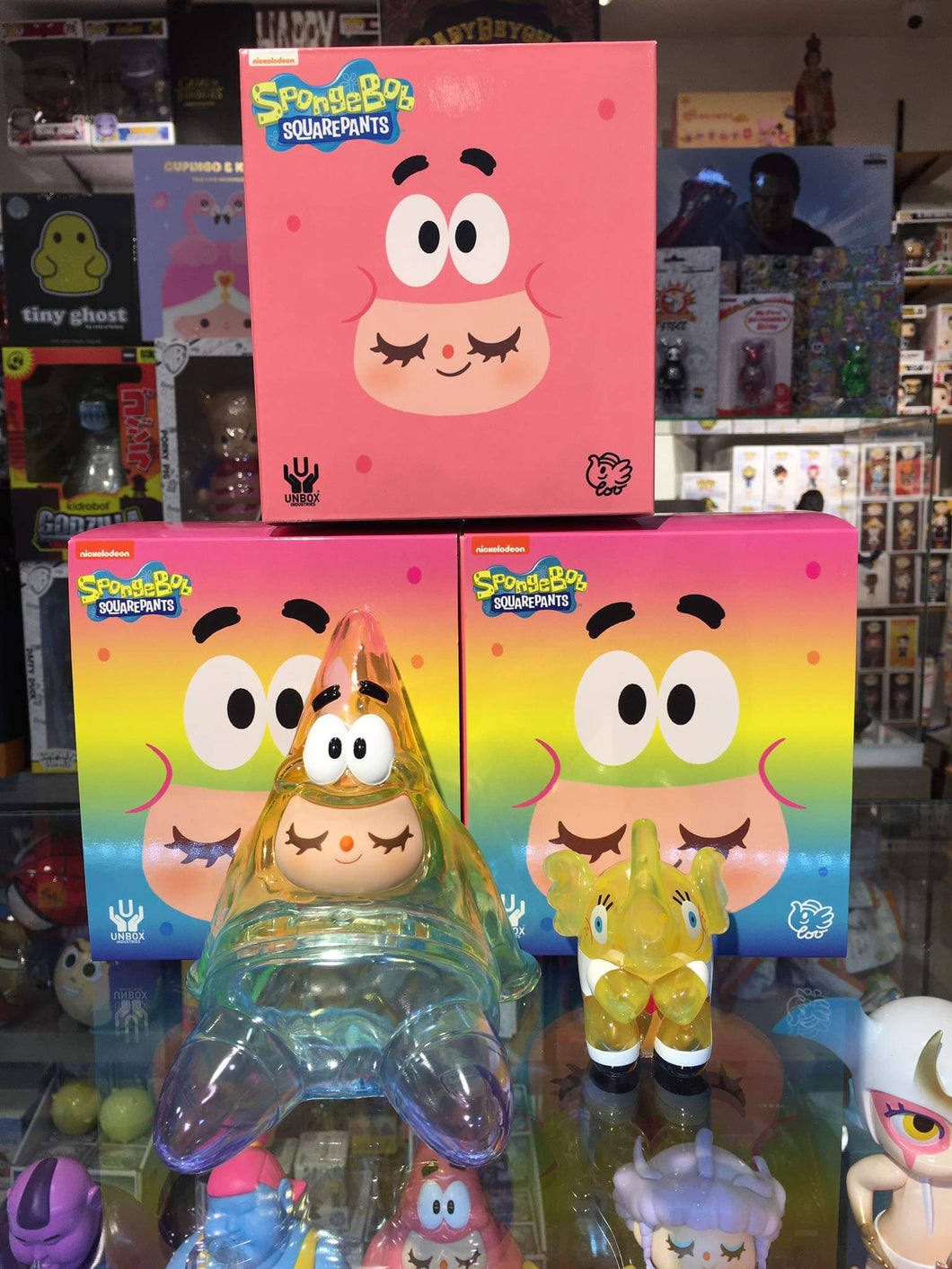 Unbox Industries Spongebob Greenie and Elfie set ( Rainbow Clear Version)